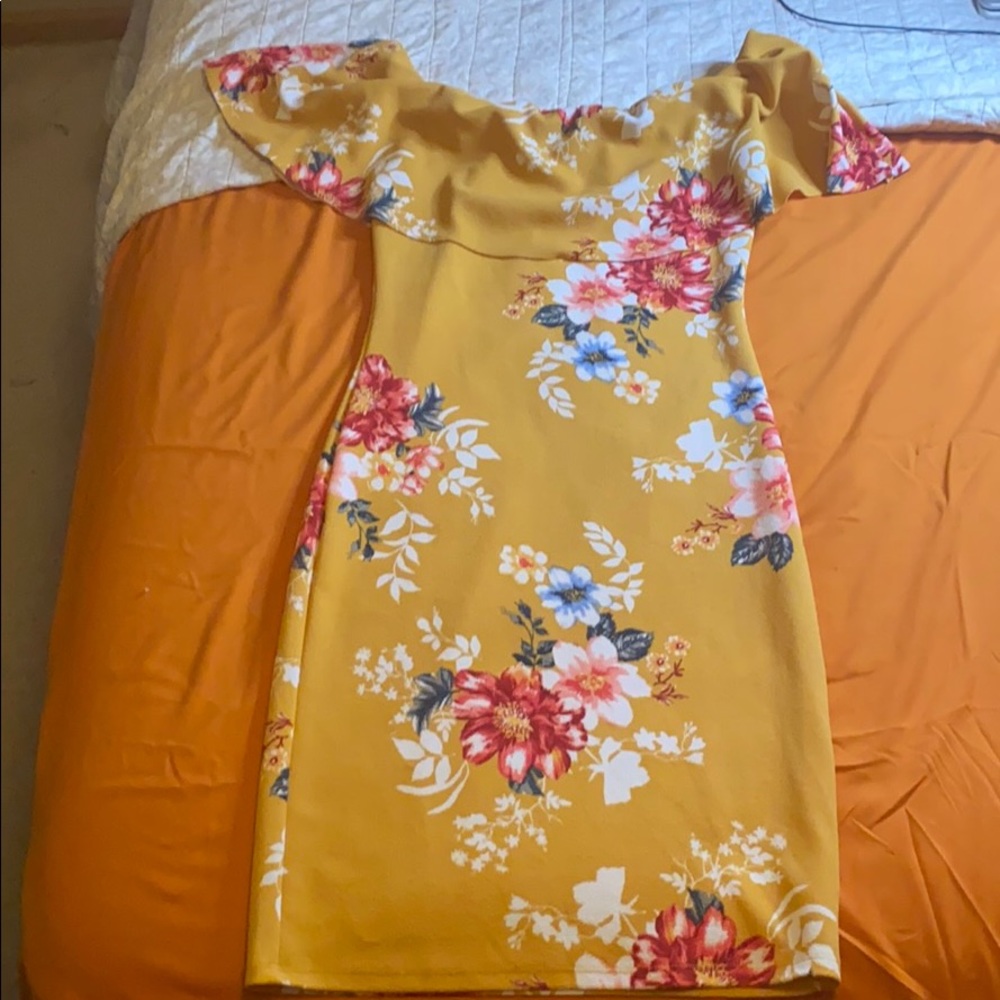 Yellow Floral Bodycon Dress